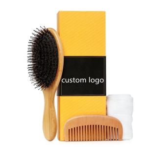 China Customizable Logo Wooden Boar Bristle Hair Brush For Women Thick Long Hair Set factory