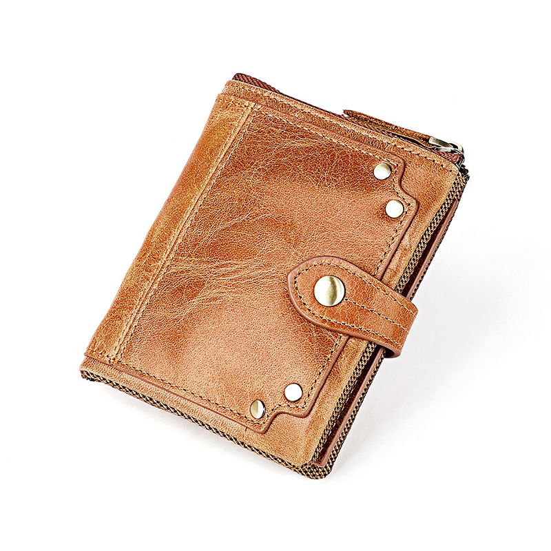 Crazy Horse Cowhide Leather Wallets Short Men's Purse with Zipper and Stylish Design