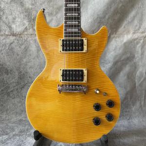 China Custom Flamed Maple Veneer Pearloid Notched Block Inlays OVATION Electric Guitar factory