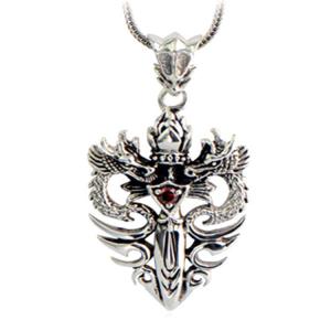 China Men Sterling Silver Wheat Chain Necklace with Silver Double Dragon Dagger Amulet (N06030812-L) factory