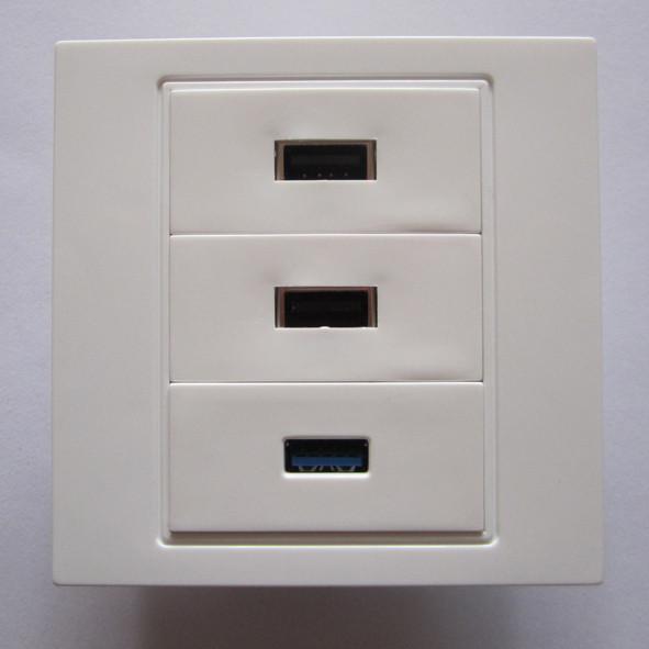 Best Quality Wall Socket White USB 3.0 + USB 2.0+ USB 2.0 Female To Female Plug