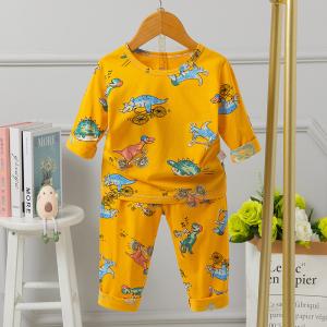 China Breathable Childrens Cotton Pyjam Full Flower Pajama Set Grind Watermarks 86cm Hipline factory