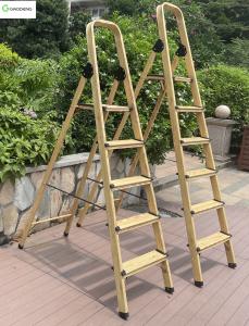 China Wooden 5 Step Aluminium Ladder 1.4mm PVC Plastic Foot Mats factory