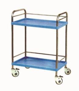 China Two Layer Stainless Steel Surgical Cart Medical Instrument Trolley With Rail factory
