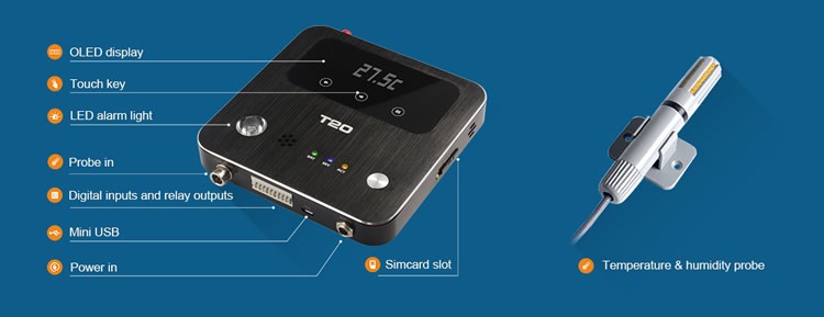 T20 wifi gsm gprs temperature and humidity data logger