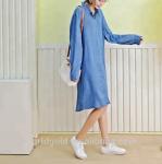 Roll Up Sleeves Women Denim Blouses And Tops , Casual Oversized Denim Dress