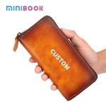 Handmade Vintage Rub Color Gradient Japanese Long Zipper Genuine Leather Wallet