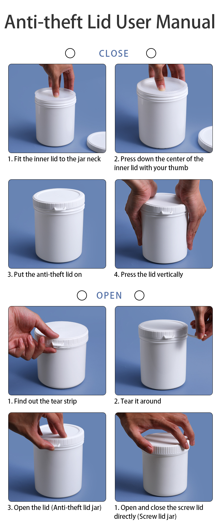 Chemical Air Purification Particles and Powders Packaging Container Plastic Jar 500ml