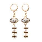 Chain Buckle Enamel Hoop Earrings Set With Gold Plated Oval Turquoise 2 Pearls