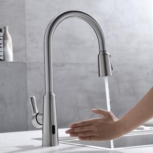 China Kitchen Spray Taps Retractable Sprayer High Arch Gooseneck Spout Mixer 2075-SS factory