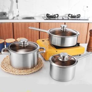 China Amazon Top Seller Multipurpose 6PCS Pot Stainless Steel Frying Pan Cookware Sets With Glass Lid factory