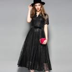 Black wholesale Belted Lace Dress for Women Clothing with zipper