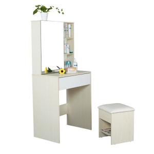 China Particle Board Bedroom Makeup Vanity Set White With Mirror / Hidden Cabinet factory