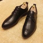 Italian Genuine Leather Mens Shoes For Wedding , Black Formal Shoes With Laces