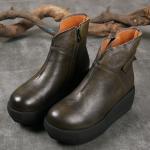 S033 Round-toe flat-bottomed women's boots, top layer cowhide, autumn and winter