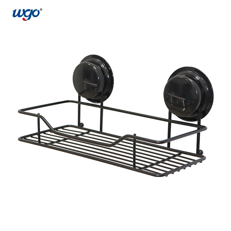 Black WGO Storage Bath Caddy Shelf Suction / Glue Fix Rust Free