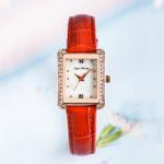 Yellow Leather Strap Analog Dial Watch 24cm Diamond Rectangle Watch Womens 3ATM