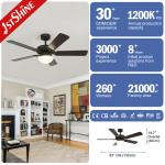 Rustic Led Ceiling Fan Light 5 MDF Blade Low Noise DC Motor Low Voltage