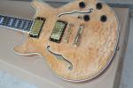 Burly Wood Semi-hollow Electric Guitar,Flame Maple Body,Gold hardwares