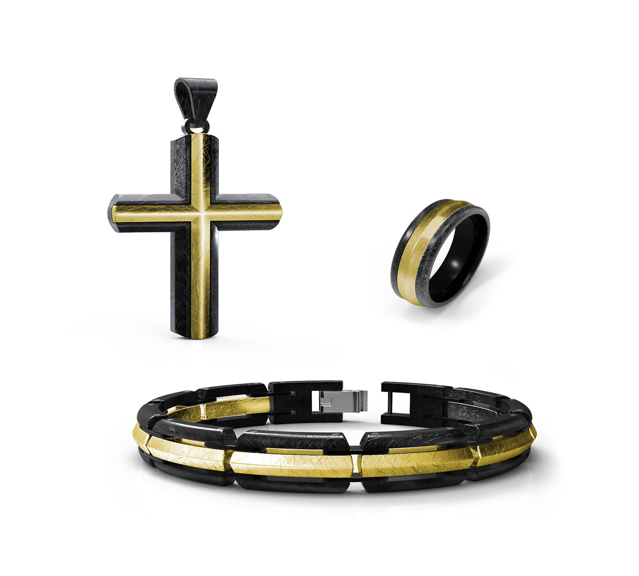 Custom Mens Stainless Steel Jewelry Set Necklace Bracelet And Ring Set