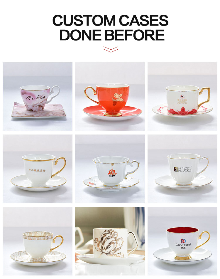 Wholesale customizable sublimation coated best selling Ceramic Bone China Mug with Saucer with golden rim