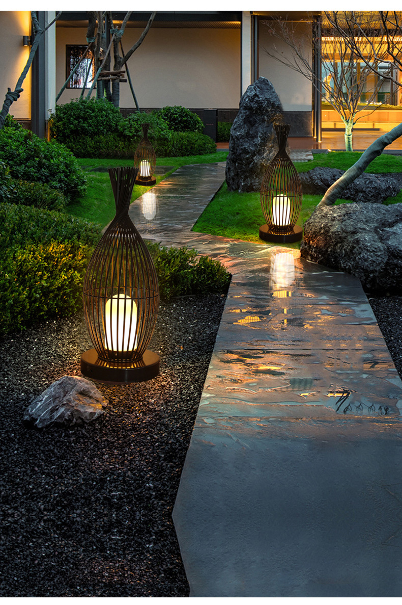 Water Resistant Rattan Floor Lamp For Villa Outdoor Balcony