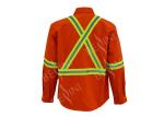 Men's 100%Cotton Twill Orange Work Shirt Long Sleeve Reflective Tape Chest