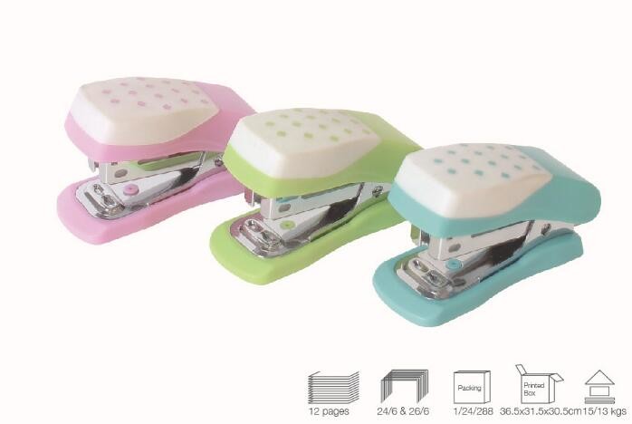 Color Assorted Metal and Plastic Material Mini Stapler For 12 Sheets Paper