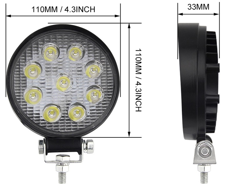 60 Degree 27W Round Flood Waterproof LED Work Lights