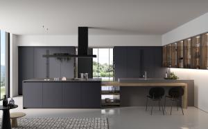 China Tailored Black Classic Wood Kitchen Cabinets Customized With Display Cabinet factory