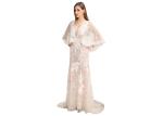 Deep V Neck Half Sleeves Long Wedding Dresses See Through Hollow Out