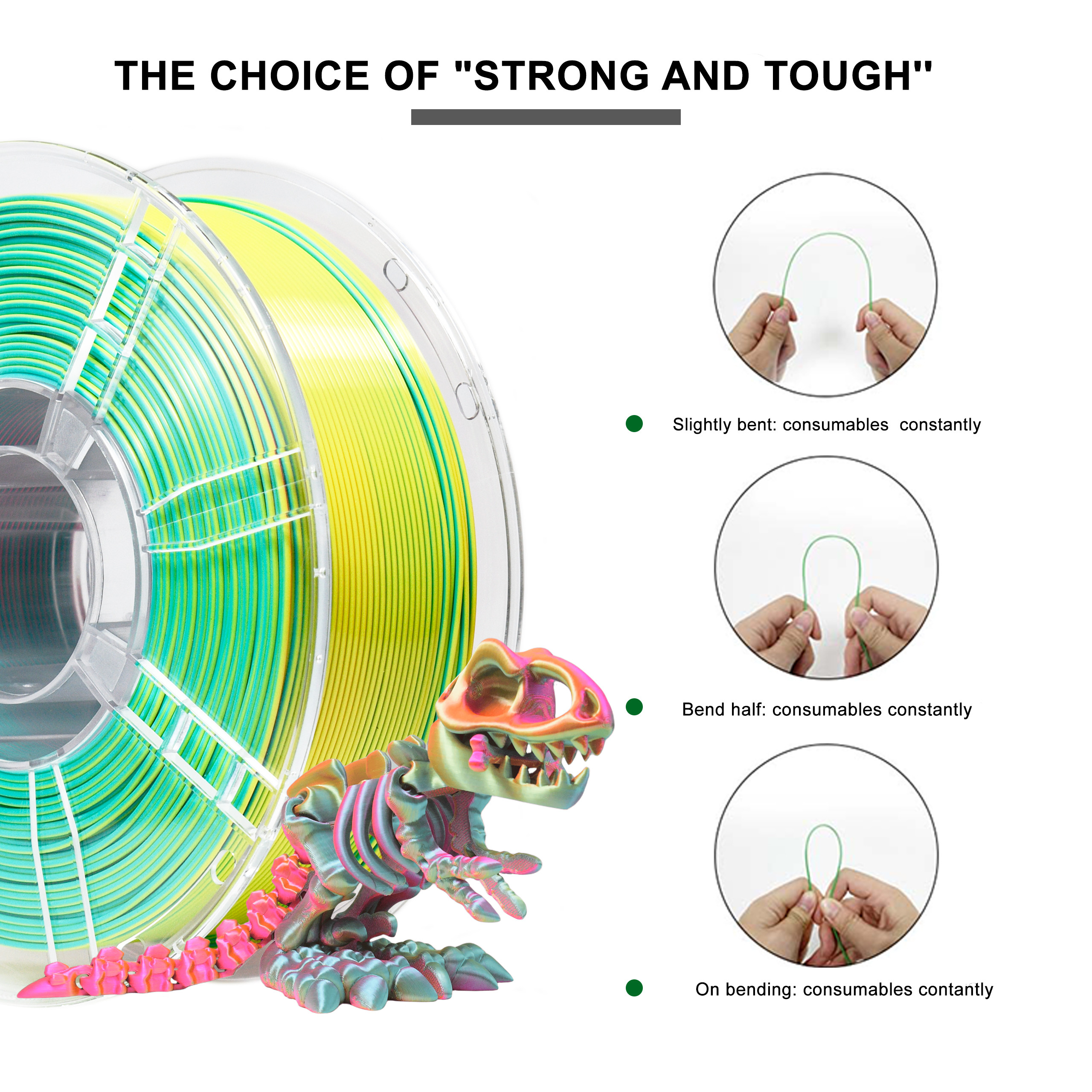 PLA Filament Net Weight 1kg 3D Printer Silk Tri-Color Gold Green Purple 3d Printign Filament