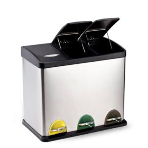China 24L Three Compartment Foot Pedal Waste Bin Ashcan Stainless Steel Trash Can factory