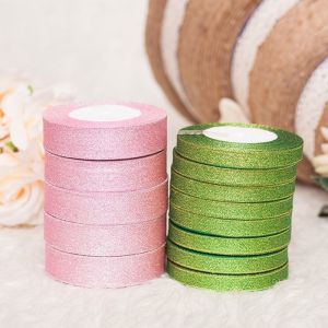 China Metallic Gift Packing Ribbon Polyester Glitter 6mm Double Sided Ribbon For Gift packing on sale