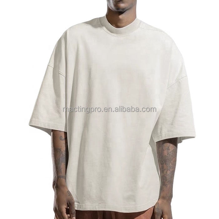 Custom Printing 100% Cotton Rib Mock Neck Blank T-shirt for Men Weaving Method Knitted