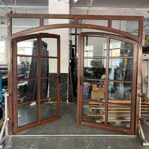 China Arched Aluminium Hinged Doors French Design Wood Color Aluminum Door Hinge factory