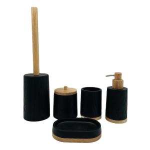 China Black Wood Print Polyresin Bathroom Accessory Set With Stripe Pattern factory