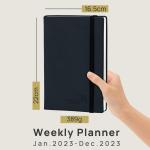 Black FSC Paper Softcover Weekly Planner 2023 Yearly Agenda Monthly Tabs