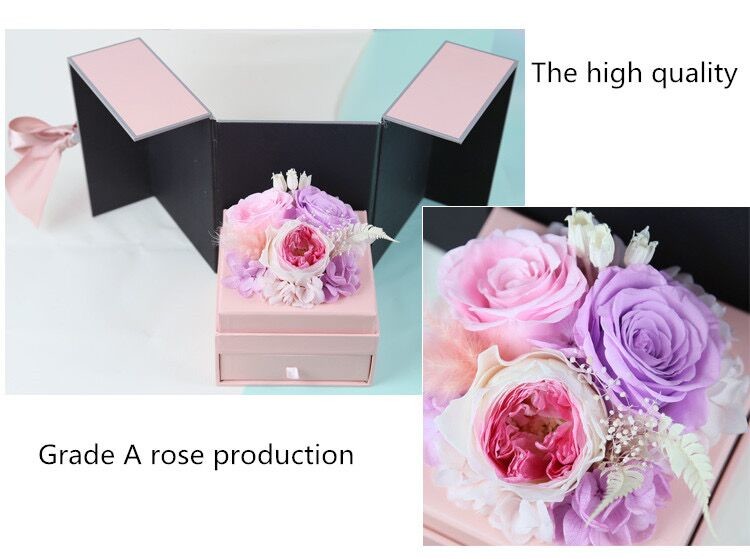 Colorful Perfect Valentines Day Gifts Preserved Everlasting Real Rose Flower Preserved Roses in Gift Box with Drawer