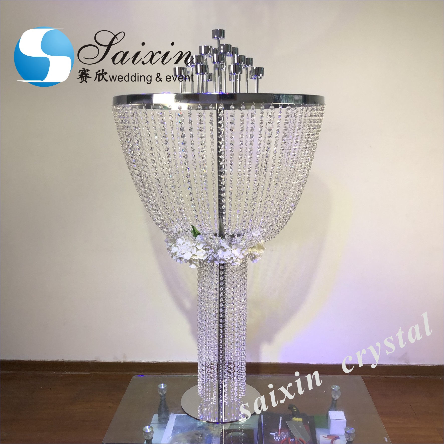 ZT-464 Chic shiny gold wedding centerpieces flower arrangement metal double circle