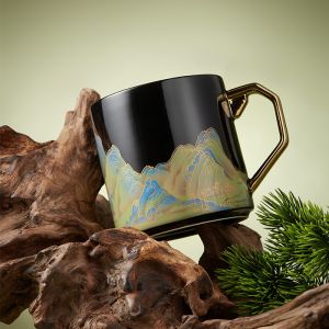 Stoneware Earthenware Ceramic Golden Handle Mug With Custom Design Color