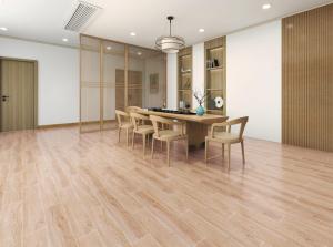 China ISO9001 Wooden Porcelain Tiles Khaki Strip For Bedroom 15*90cm Apartment Floor Wall Ceramic Tiles Decoration 0.95cm factory