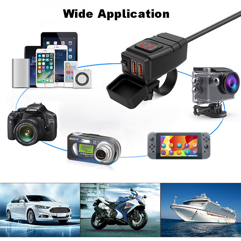 QC 3.0 Waterproof 12v Motorcycle Usb Outlet Iso Listed Red / Blue