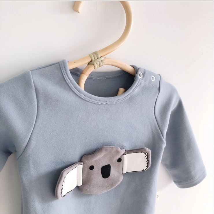 Long Sleeve New Organic Cotton Cartoon Koala Baby Girl Onesies