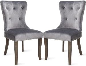 China Tufted Dining Chairs With Arms , Studded Knocker Ring Accent Arm Chair Grey Fabric factory