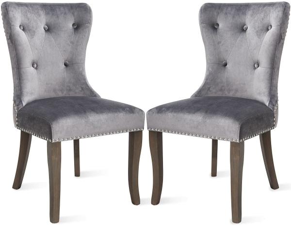 Tufted Dining Chairs With Arms , Studded Knocker Ring Accent Arm Chair Grey