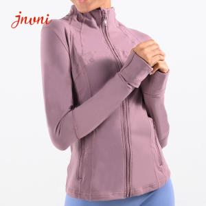 China Athletic Gym 300gsm Women Yoga Jacket Thumb Hole Yoga Zip Up Gym Jacket factory