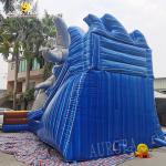 Blue Shark Inflatable Water Slide Bounce House For Birthday Celebrations
