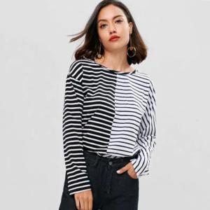 China Antumn Women Contrasting Stripes Long Sleeve T-shirt factory
