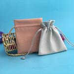 Faux Pu / Leather Soft Jewelry Pouch , Embossed Logo Jewelry Storage Bags